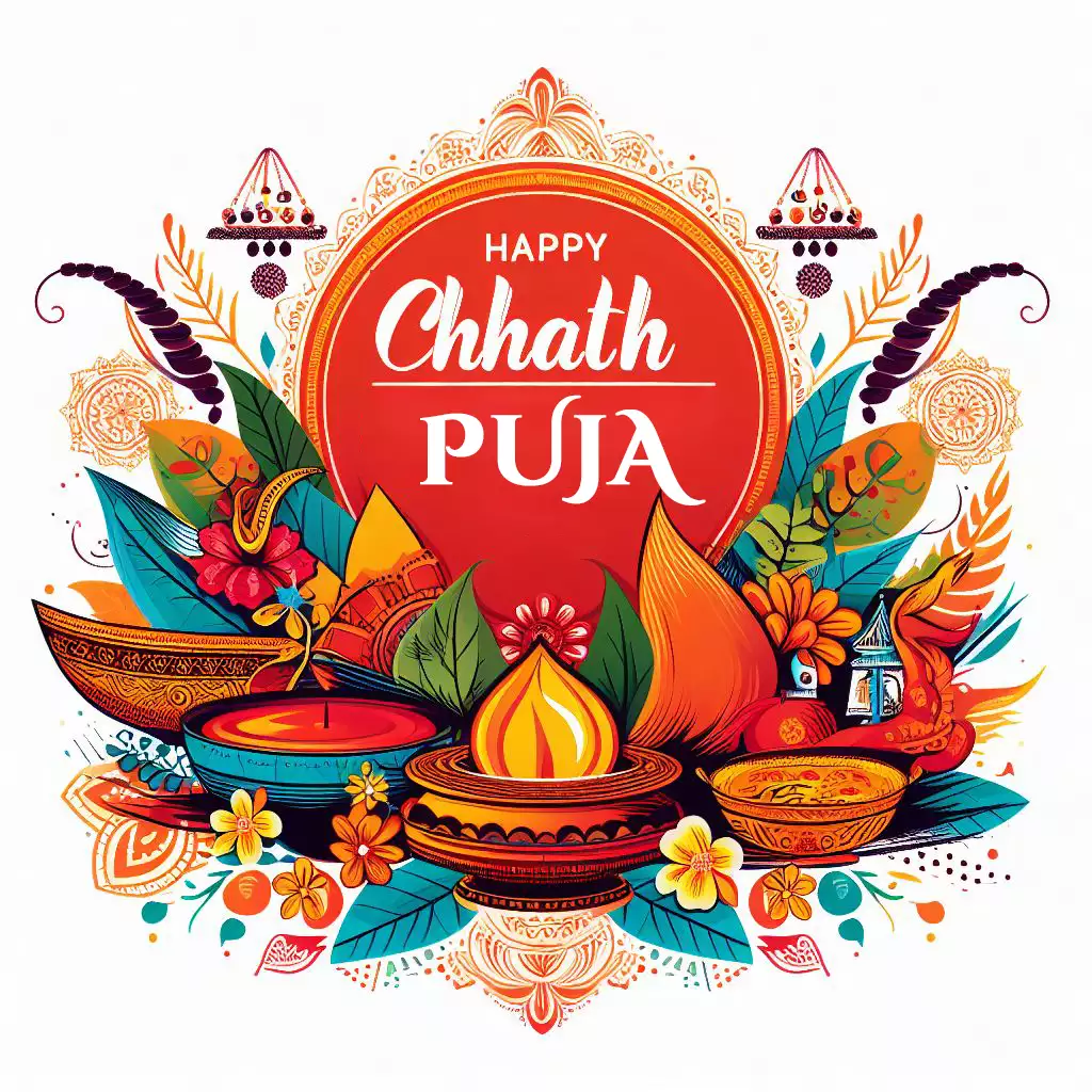 Happy Chhath Puja text written and graphic elements used in Chhath Puja