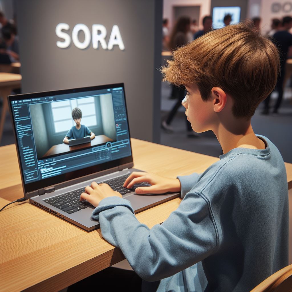 a boy editing video in sora software presented by open ai
