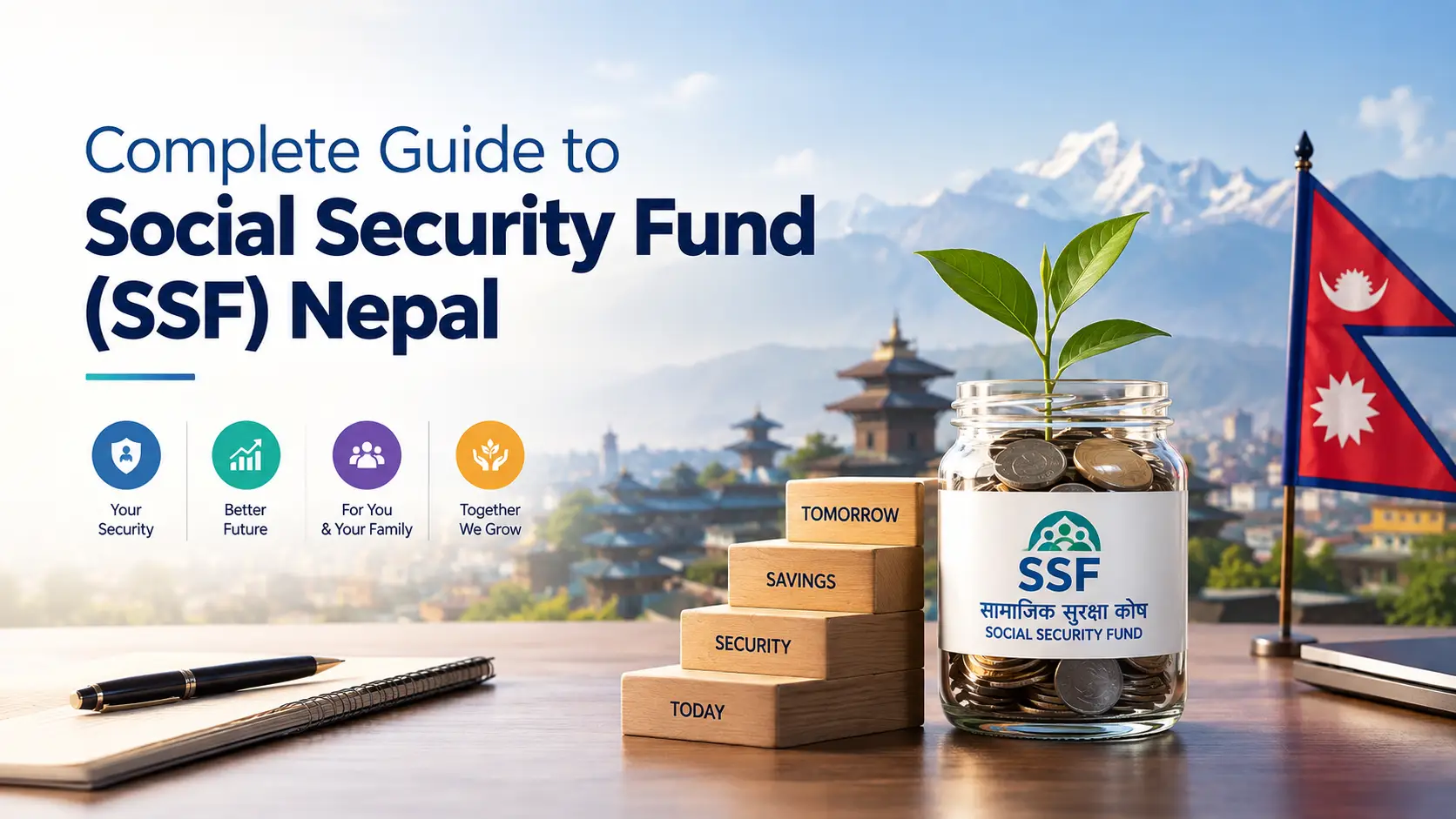 Complete guide to Social Security Fund (SSF) Nepal showing contribution rates, registration process and benefits