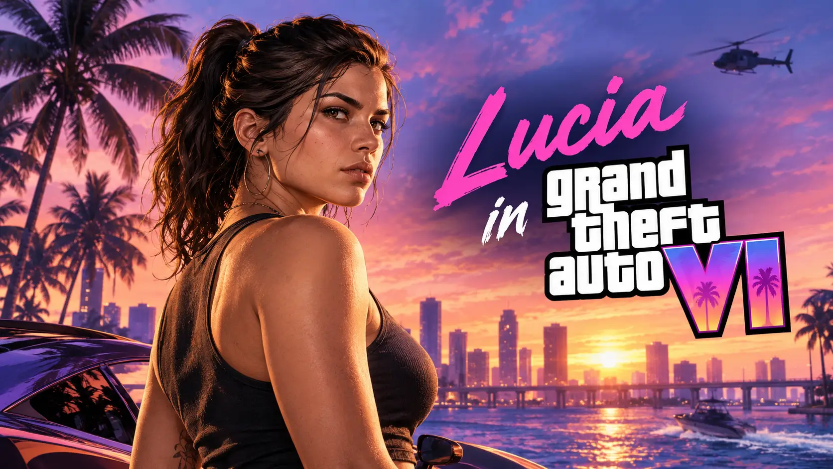 Lucia Caminos, the female protagonist in GTA 6, standing in Vice City