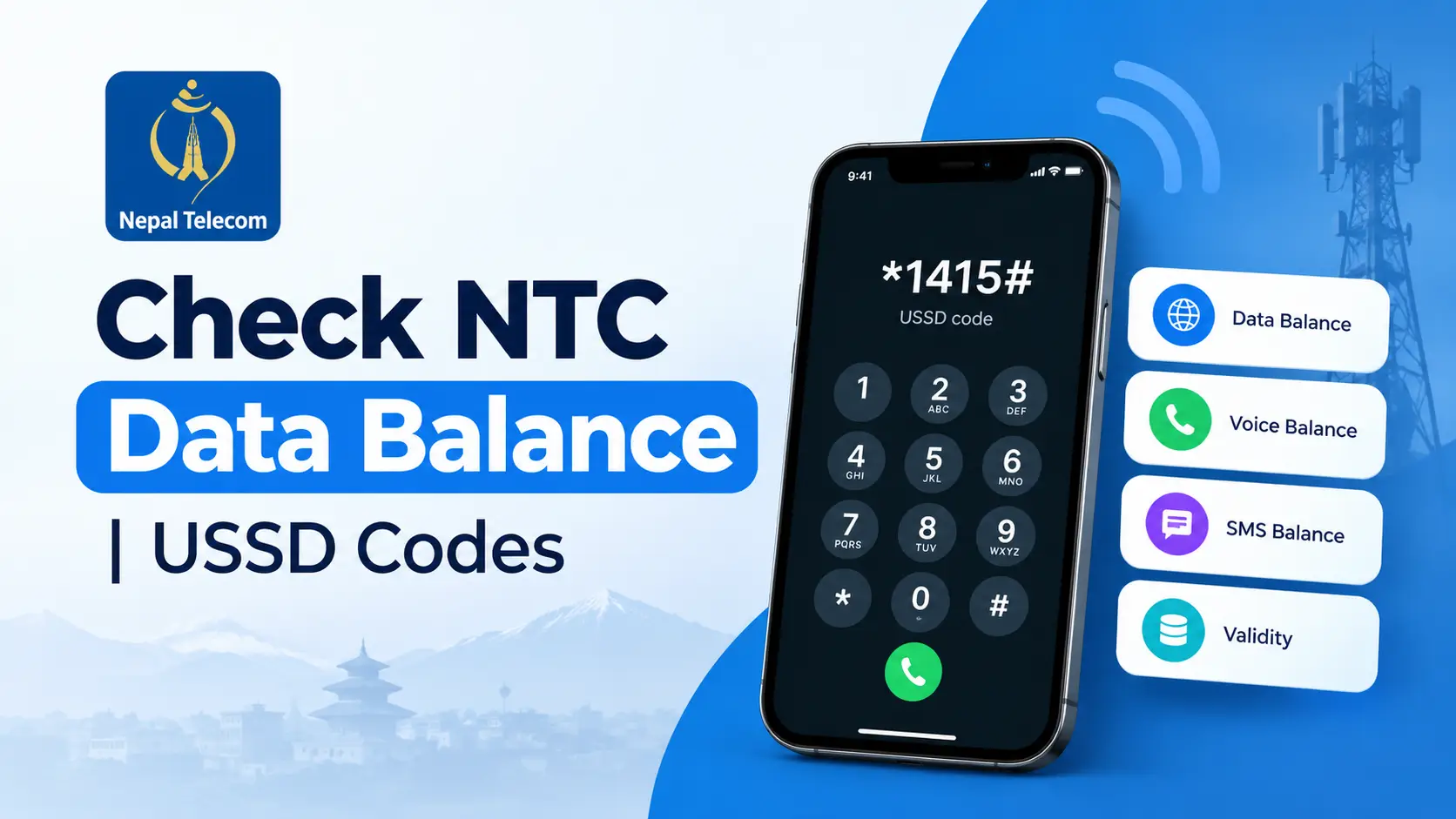 How to check NTC data balance using the *1415*55# USSD code in Nepal