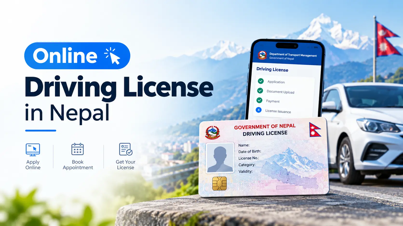 Online driving license in Nepal 2026 — applying through the eDLVRS portal on a laptop and mobile