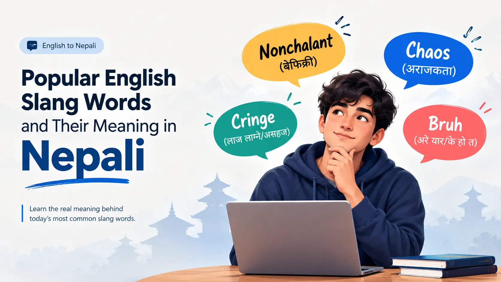 Popular English slang words and their meaning in Nepali — nonchalant, chaos, cringe and bruh explained in Nepali