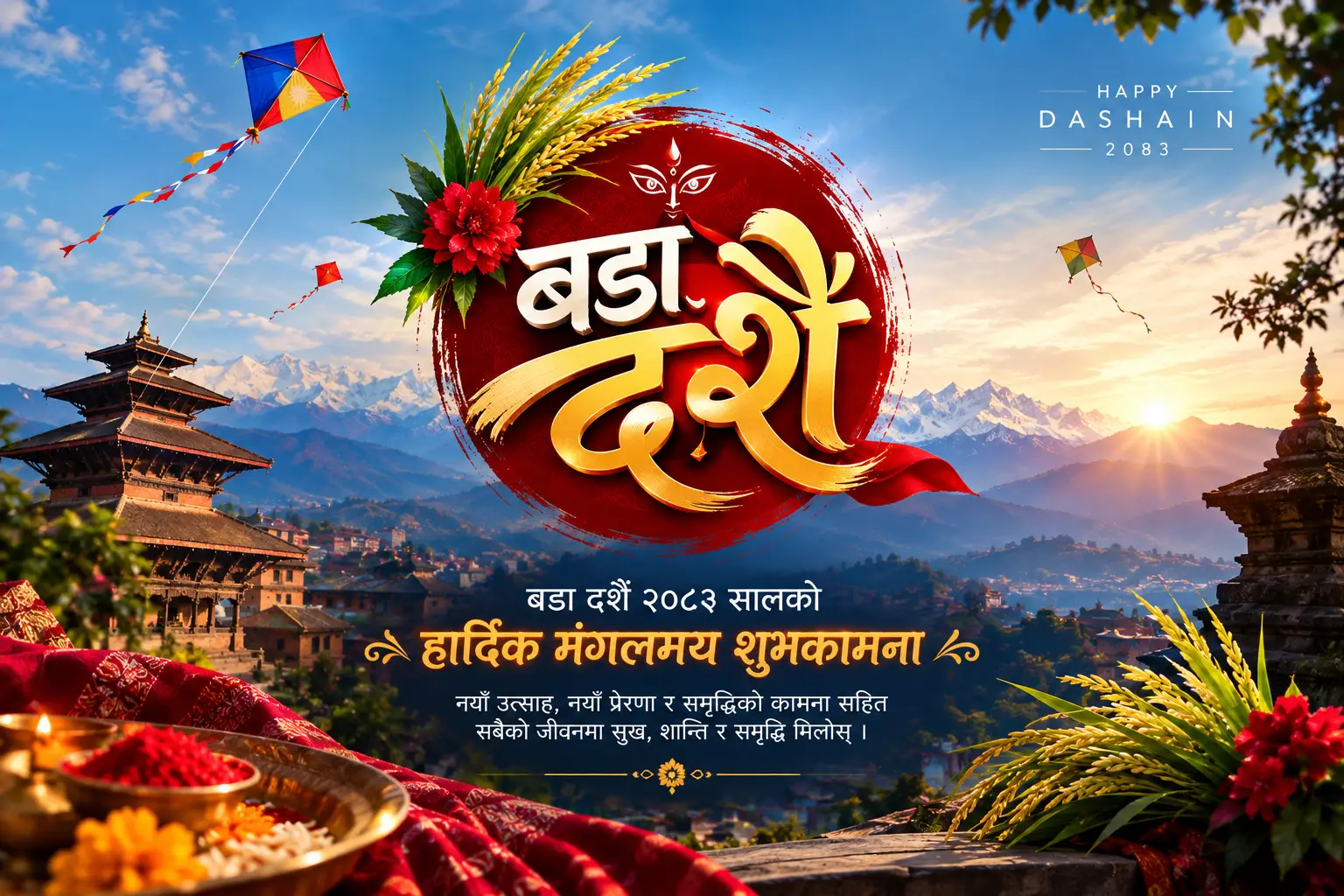 Bada Dashain greeting card design 2083 for social media post — Facebook and Instagram size free download