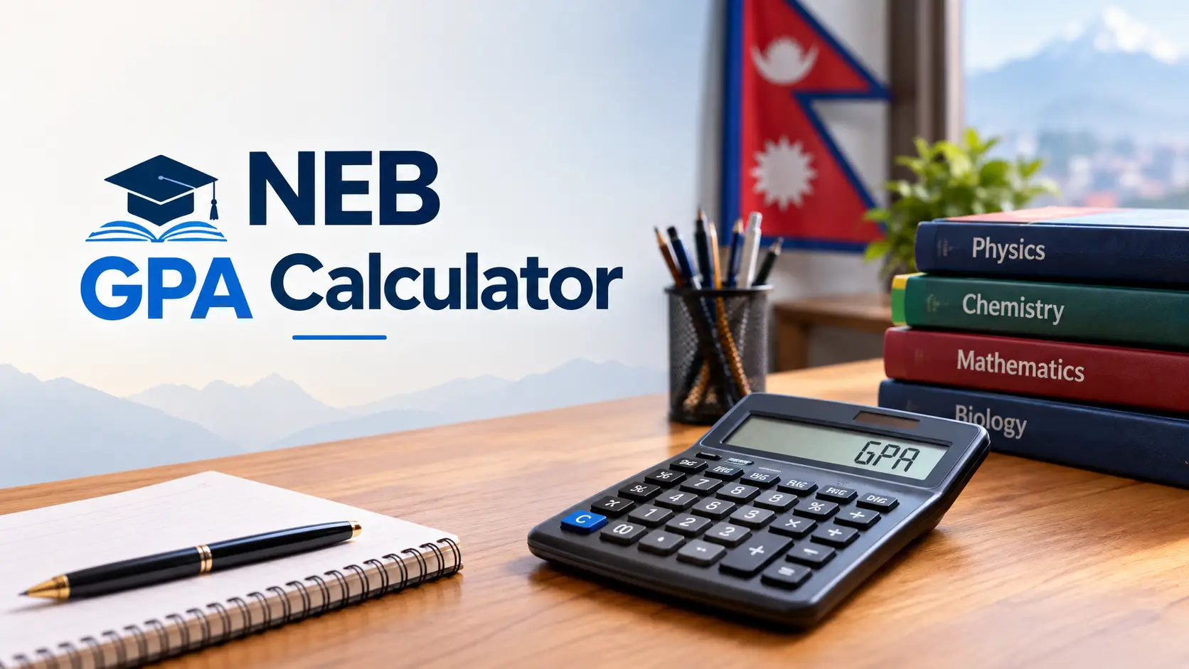 NEB GPA Calculator Nepal for Class 11 and 12 showing grade points, credit hours and final GPA result