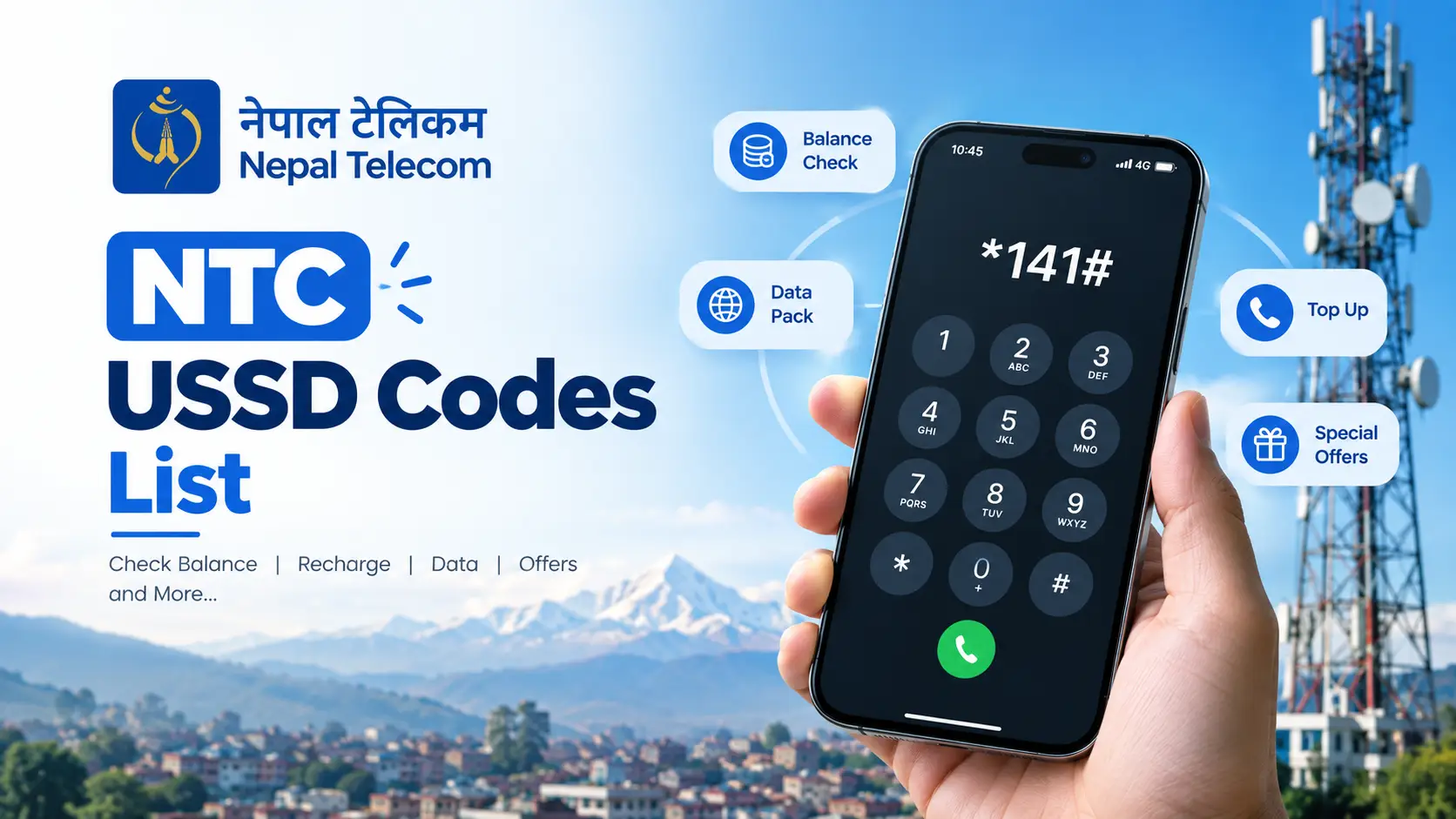 NTC USSD codes list for Nepal Telecom — balance, data, loan and recharge short codes