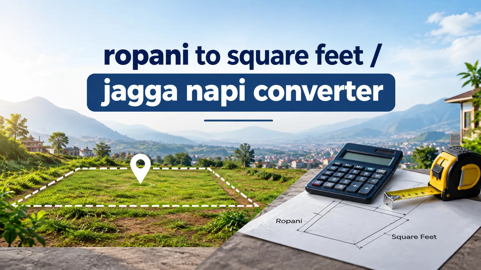 Ropani to square feet jagga napi converter showing Ropani, Aana, Bigha and Kattha converted to square feet