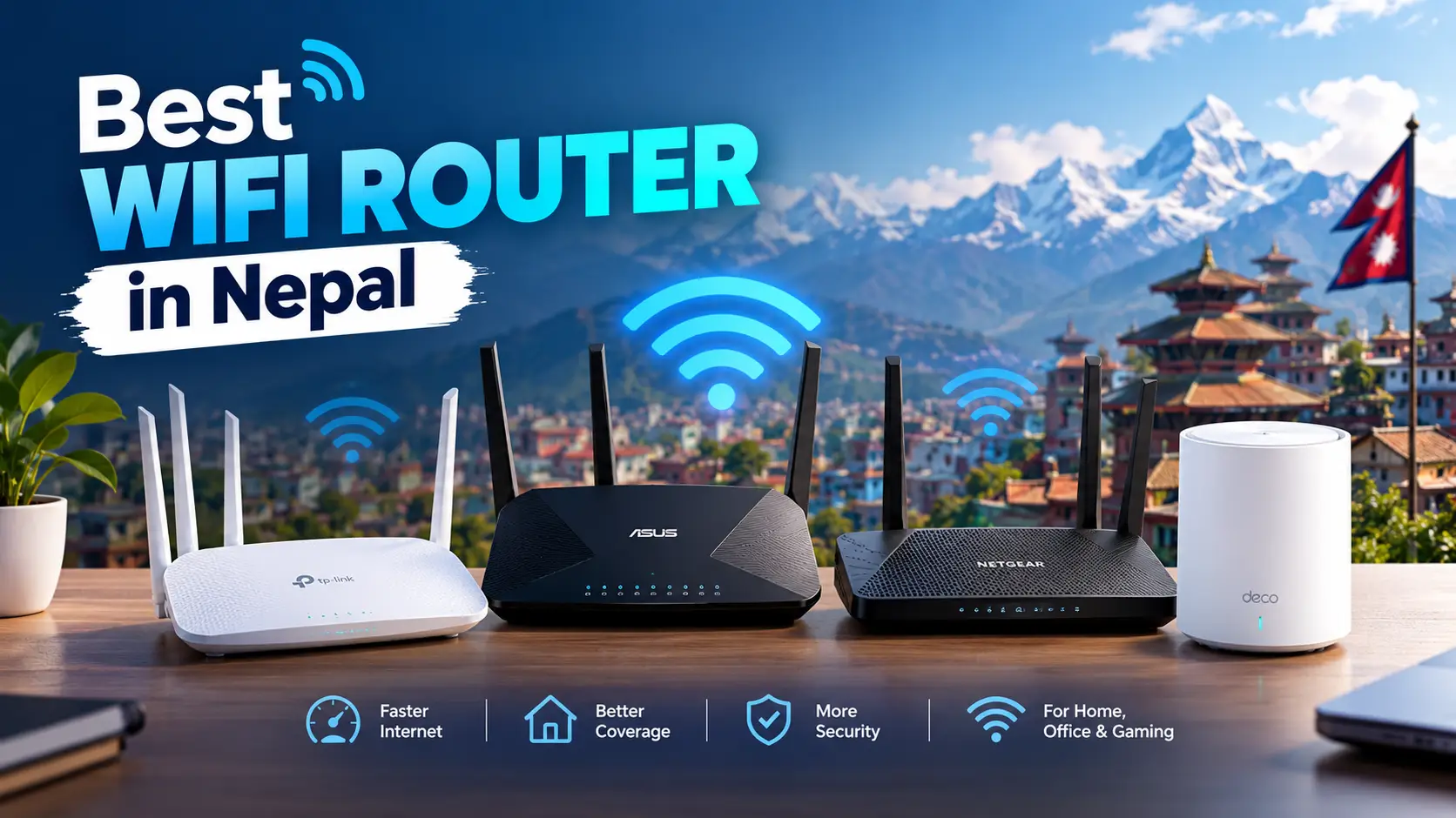 Best WiFi routers in Nepal 2026 with mountain and Nepali flag background
