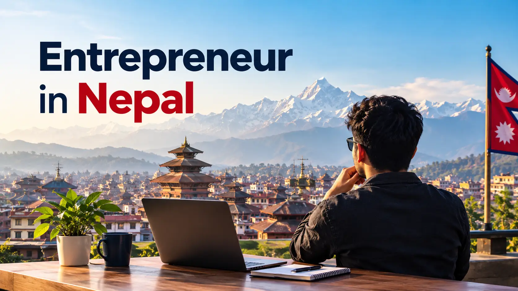 Entrepreneur in Nepal working in a Himalayan workspace