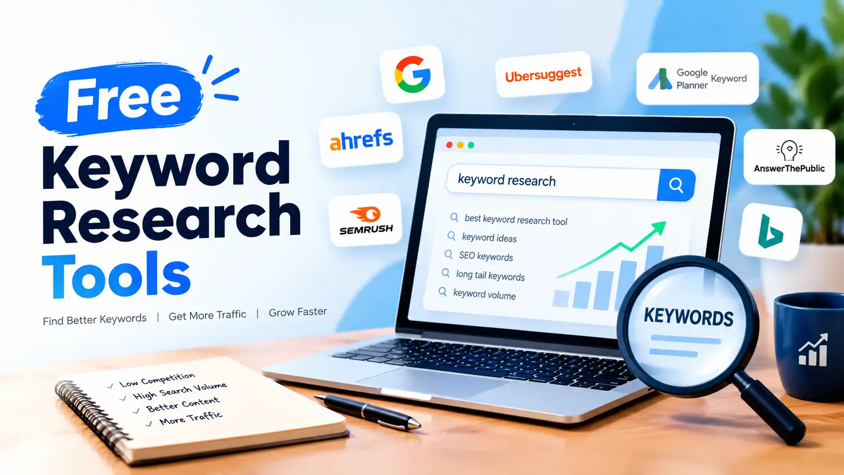 Free keyword research tools compared for 2026 showing search volume, keyword difficulty and daily limits