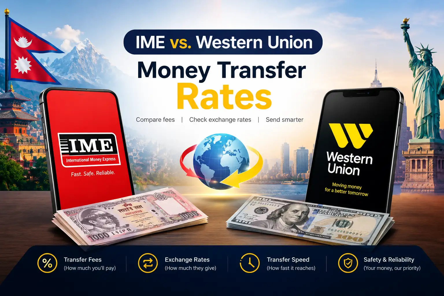 IME vs Western Union money transfer rates to Nepal compared