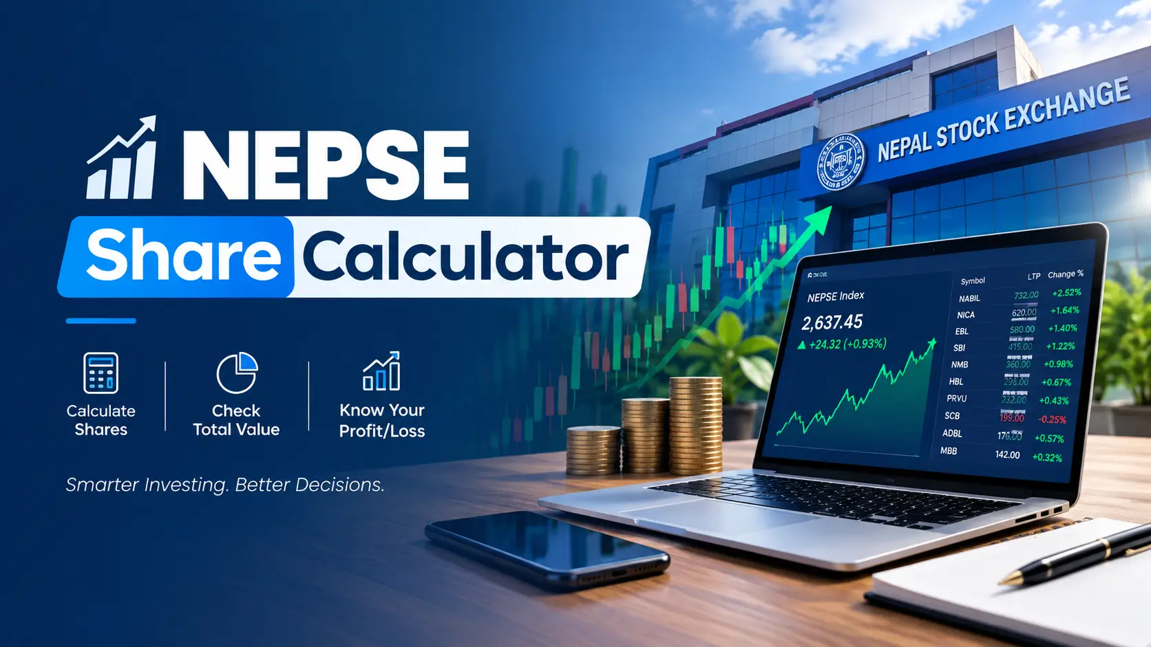 NEPSE share calculator showing net profit after broker commission, SEBON fee, DP charge and capital gains tax