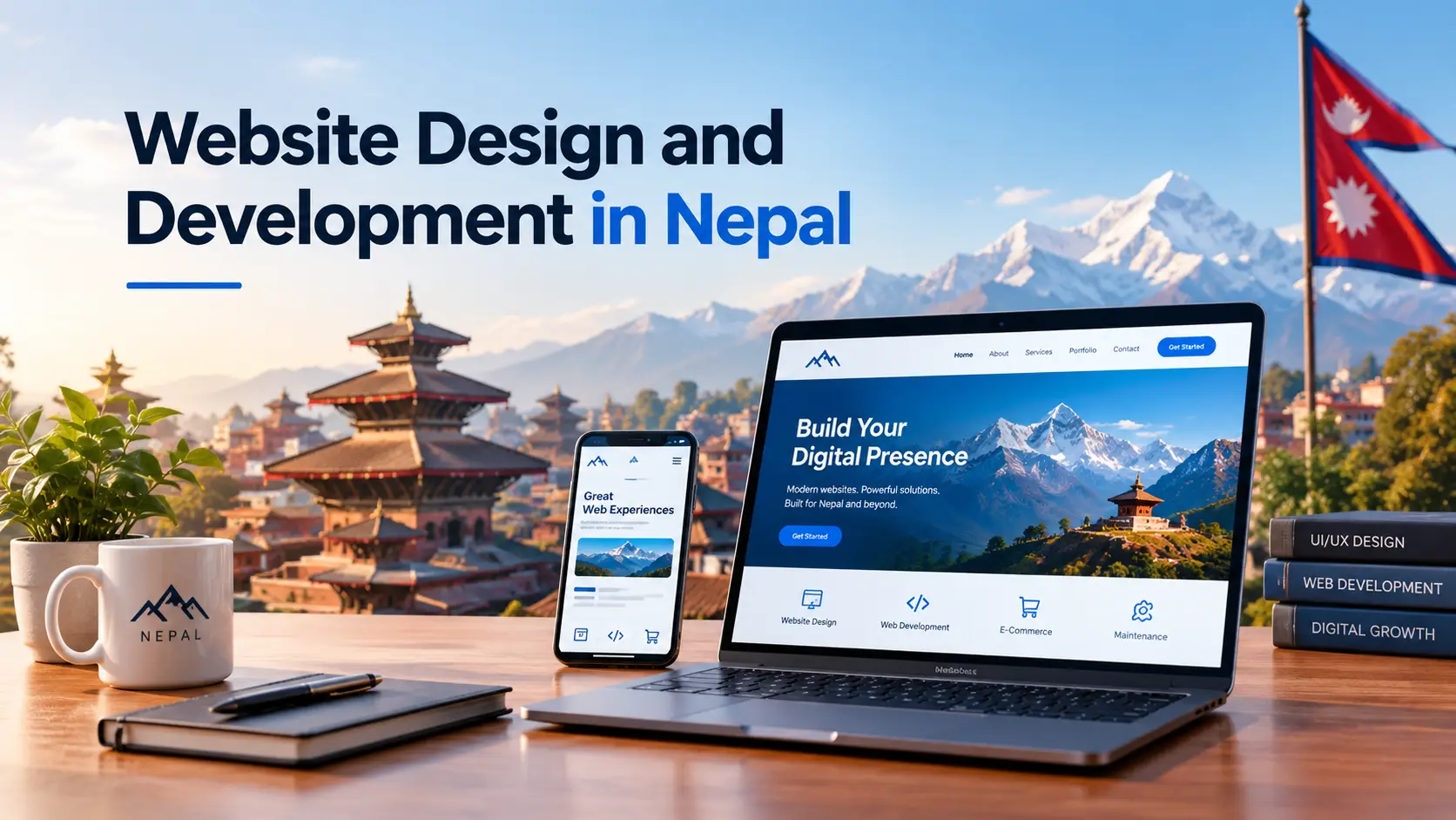 Website design and development in Nepal illustrated with the Himalayas