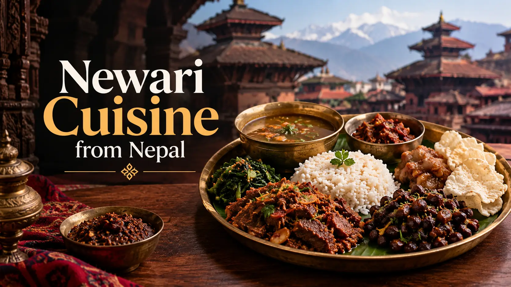 Traditional Newari cuisine from Nepal served on a platter