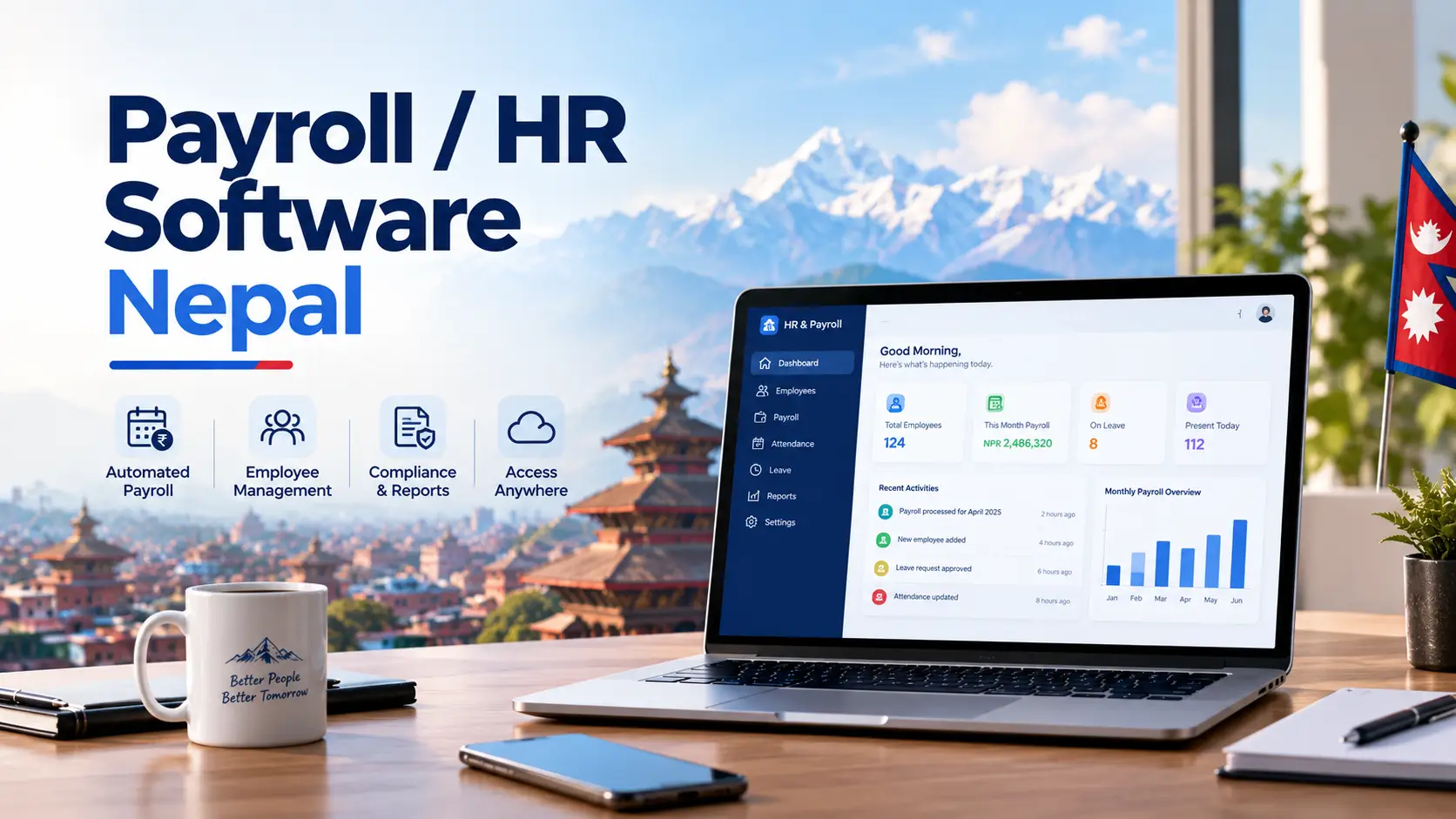 Payroll and HR software in Nepal 2026 comparison showing SSF, TDS and payslip features