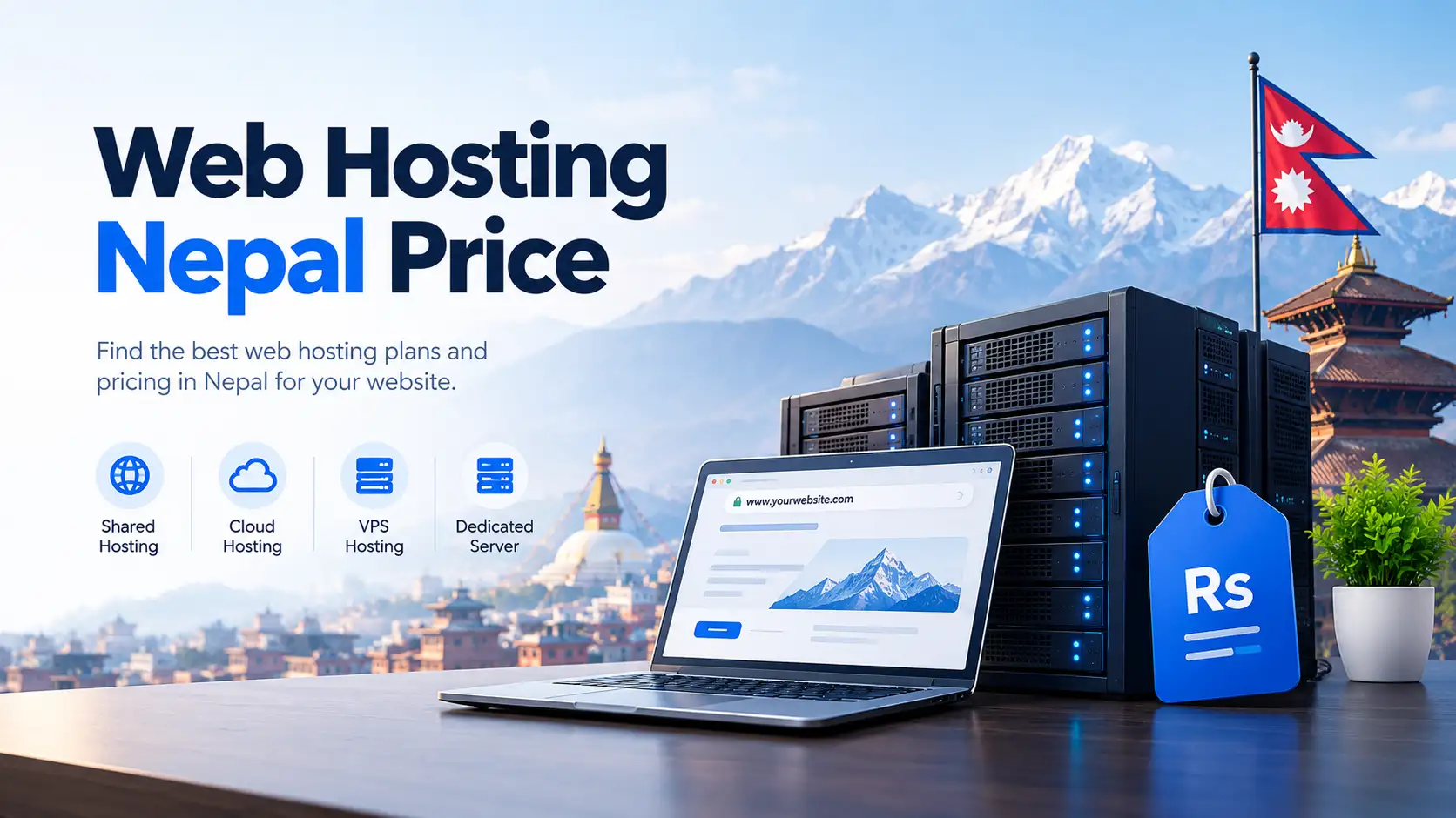 Web hosting Nepal price guide 2026 showing NPR cost ranges for shared, VPS and cloud hosting plans